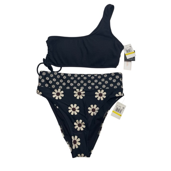 Salt + Cove Other - Salt + Cove One Shoulder Side Cinch Bikini Top & High Waisted Floral Bottoms M